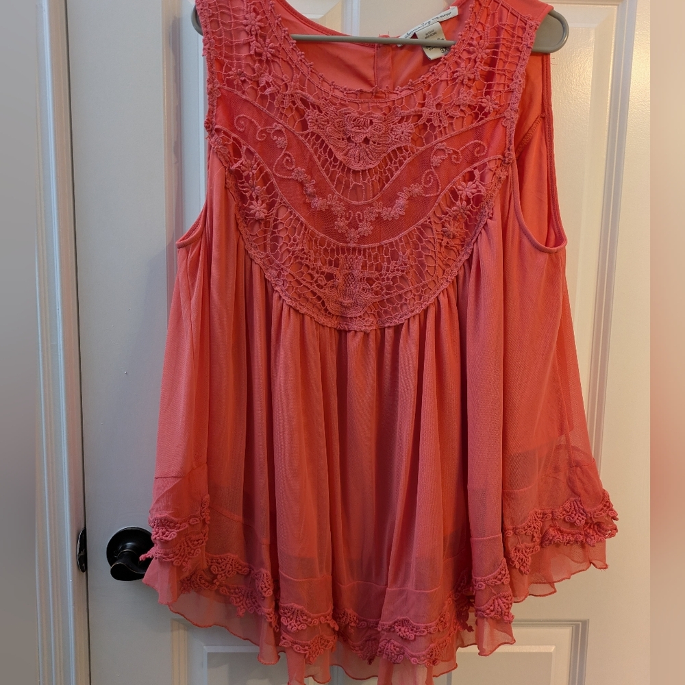 *3 For $10* American Rag Oversized Gorgeous Coral Lace Blouse Tunic